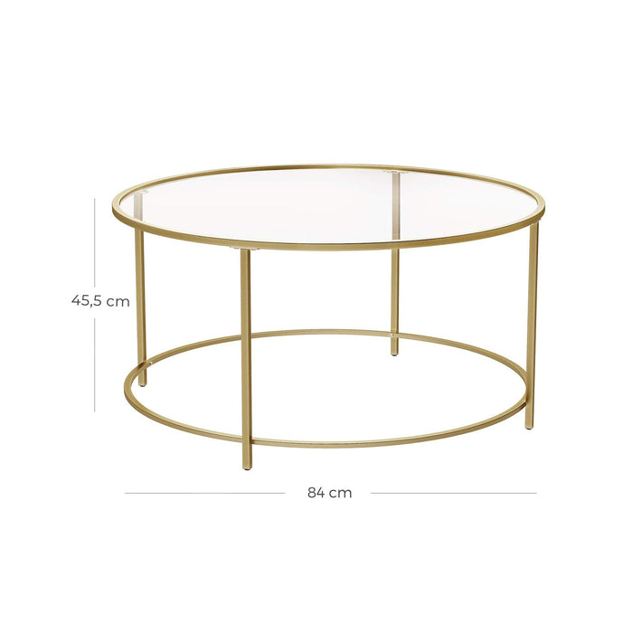 AUSLAUF VASAGLE | Round Coffee Table, Glass Table with Steel Frame, Living Room Table, Sofa Table, Tempered Glass, gold LGT21G