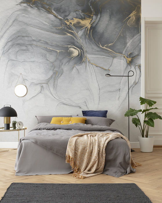 Digitaldruck Vlies Fototapete | Ink Gold Fluid | 300 x 280 cm