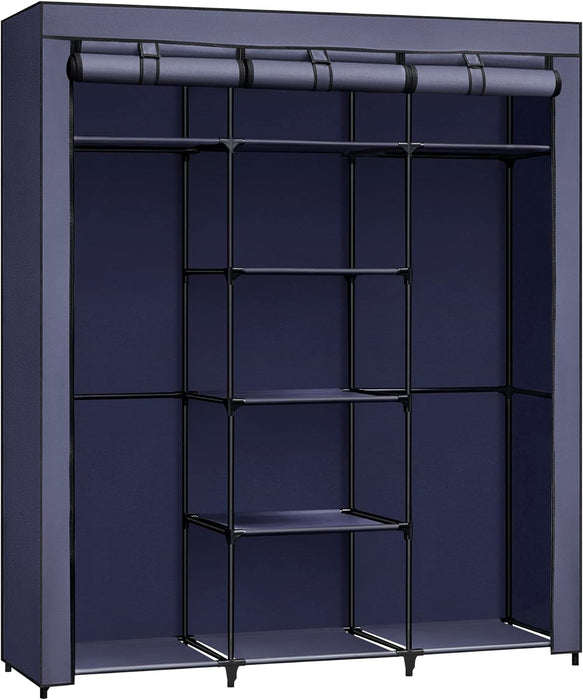 AUSLAUF SONGMICS | Fabric Wardrobe, faltbar Closet with Hanging Rail, Clothes Rack, Storage Organiser for Bags, Shoes, Living Room, Bedroom, Cloakroom, 45 x 150 x 175 cm, Dark Blue RYG012I02