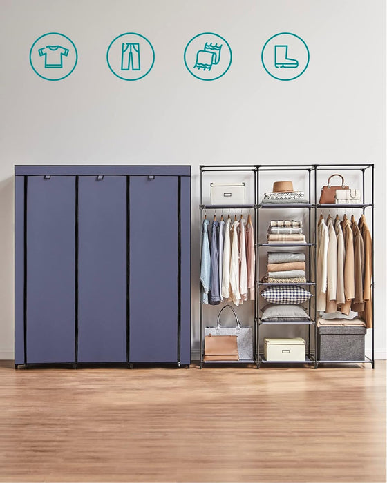 AUSLAUF SONGMICS | Fabric Wardrobe, faltbar Closet with Hanging Rail, Clothes Rack, Storage Organiser for Bags, Shoes, Living Room, Bedroom, Cloakroom, 45 x 150 x 175 cm, Dark Blue RYG012I02