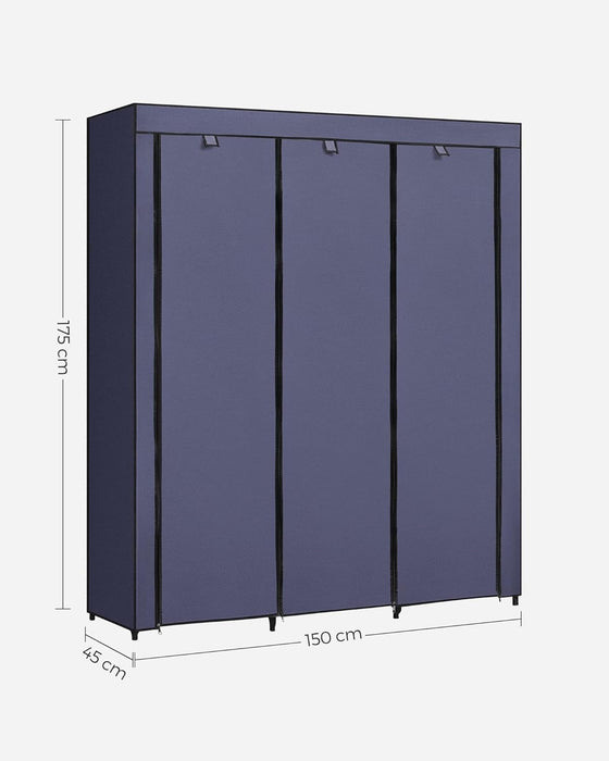 AUSLAUF SONGMICS | Fabric Wardrobe, faltbar Closet with Hanging Rail, Clothes Rack, Storage Organiser for Bags, Shoes, Living Room, Bedroom, Cloakroom, 45 x 150 x 175 cm, Dark Blue RYG012I02