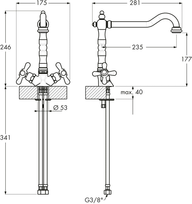 Naber | Passato 1 | Zweigriffarmatur | altmessing | Hochdruck