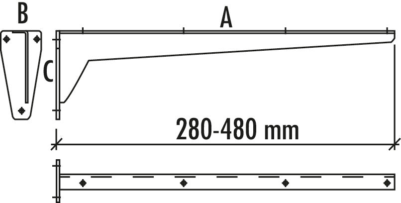 Häfele | Konsole starr | Konsole | A 380 | B 65 | C 130 mm