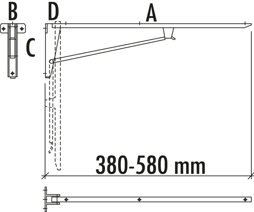 Häfele | Klappkonsole | Konsole | A 380 | B 82 | C 134 | D 50 mm