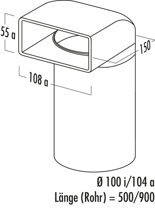 Naber | N-UR 100 Umlenkstück 90° mit Rundrohr | Verbindungselement | weiß | L 900 mm