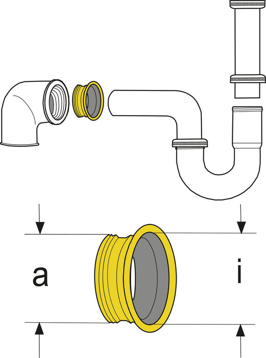 Naber | Gewindenippel | Abflussrohr | für 1 ½" x 32 mm | a: 47 mm | i: 30,5 mm