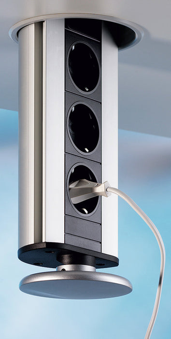 Evoline | Evoline® Port 1 | Versenkbares Steckdosenelement | mit Schukosteckdose | Deckel silberfarbig