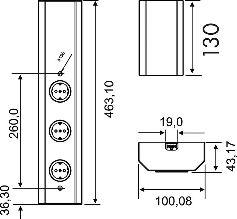 Naber | Mira Wand 2 | Aufbausteckdosenelement | 2fach | mit Schalter für externe Beleuchtung