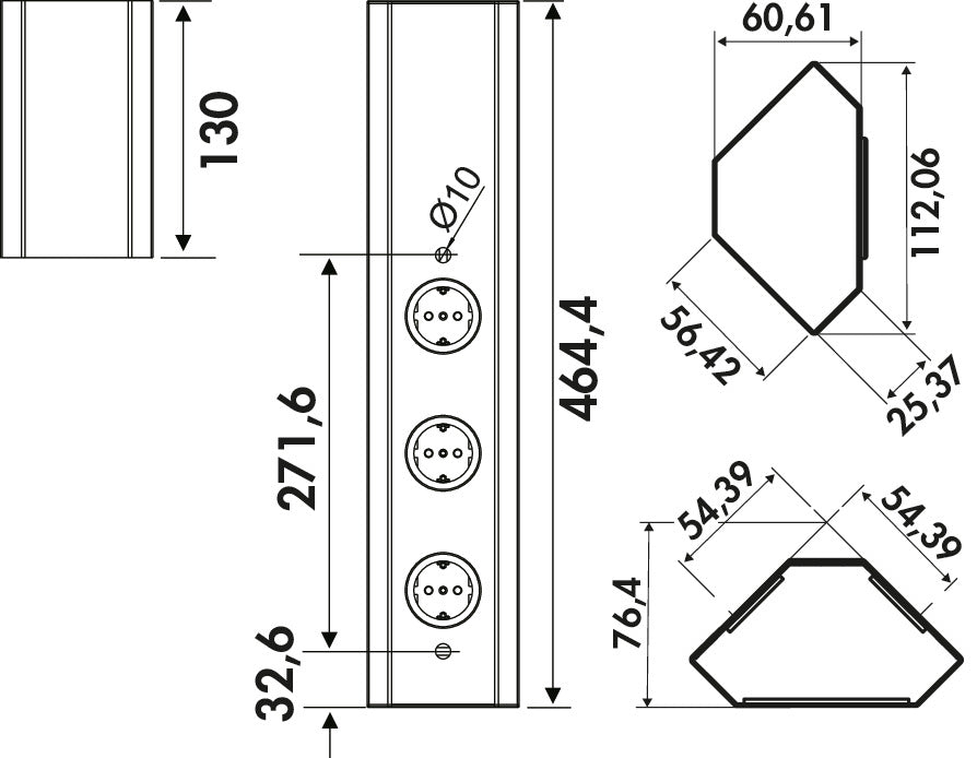 Naber | Mira Eck 2 | Ecksteckdosenelement | 2fach | mit Schalter für externe Beleuchtung