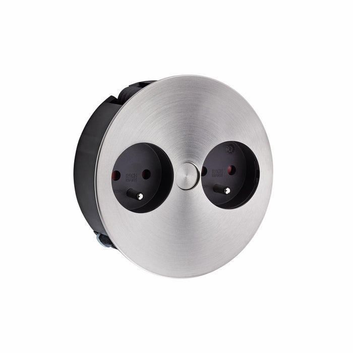 Naber | Twist Doppelsteckdose | Einbausteckdosenelemente | mit belgischen/französischen Steckdosen | edelstahlfarbig