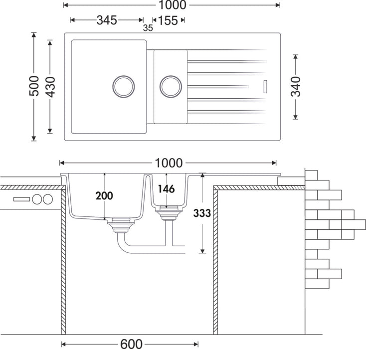 Naber | Angola 150 | Einbauspüle Küchenspüle Spülbecken | Granit espresso