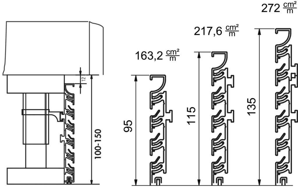 Naber | Presa Lüftungsgitter | H 150 mm | Lüftungsquerschnitt ca. 272 cm²/m | schwarz matt