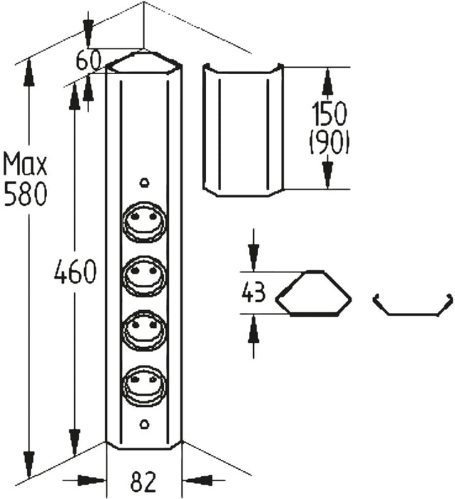 Naber | Mira Eck small 1 | Ecksteckdosenelement | schwarz matt
