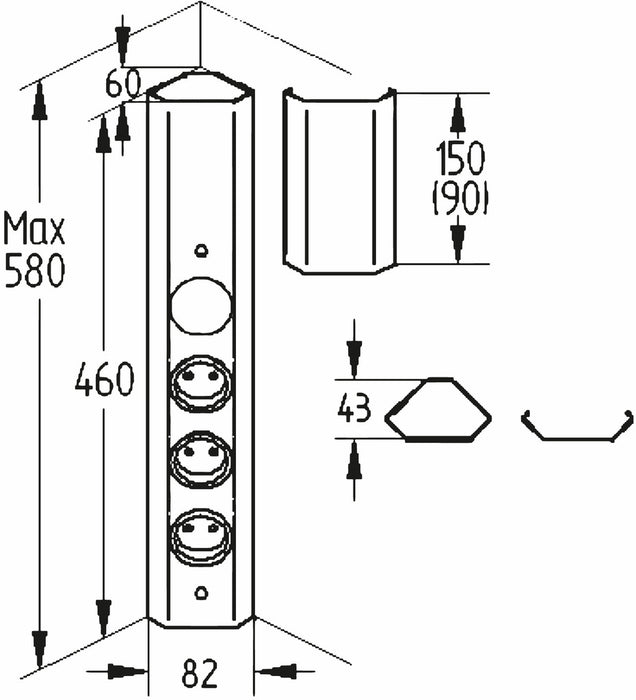 Naber | Mira Eck S small | Ecksteckdosenelement | Edelstahl