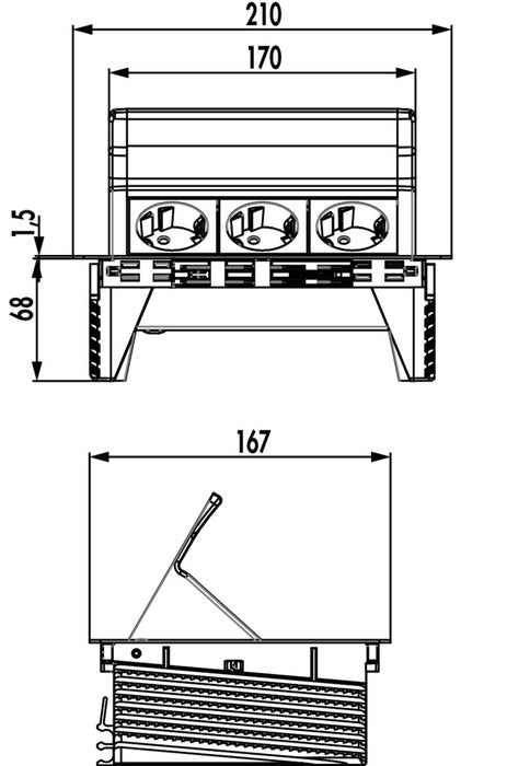 Naber | Evoline® FlipTop Push, Steckdosenelement, mit Schukosteckdosen, schwarz matt