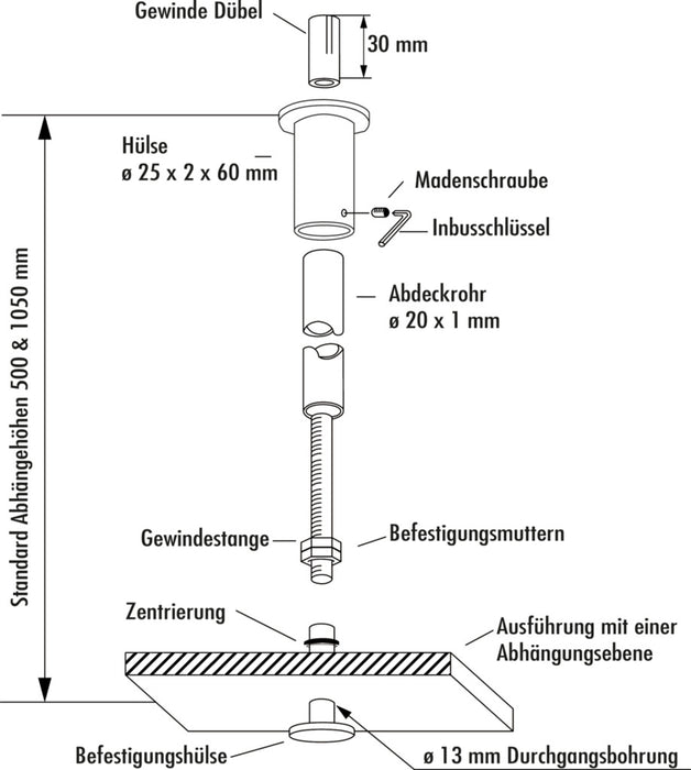 Naber | Varia | Baldachinsystem | L 500 mm | max. Abhängehöhe 460 mm