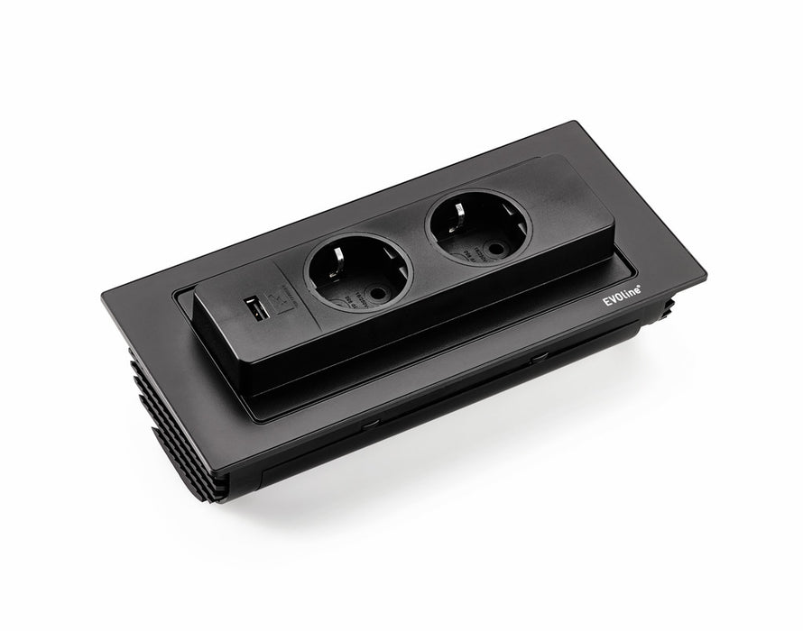 Evoline® BackFlip-USB | Einbausteckdosenelemente | mit Schukosteckdosen | schwarz lackiert