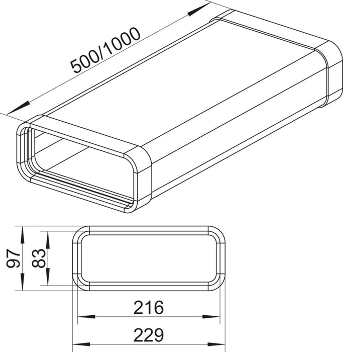 Naber | SF-VRO 150 Flachkanalrohr | Lüftungsrohr | verzinkter Stahl | L 1000 mm