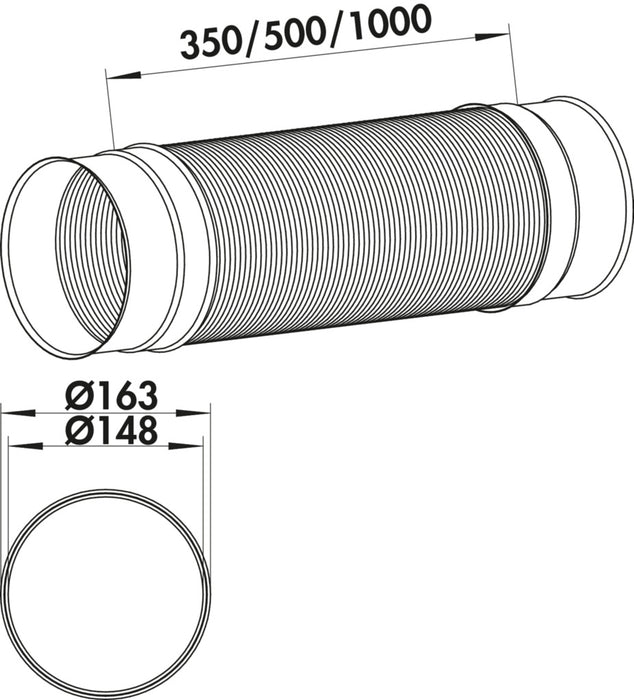 Naber | SR-R flex 150 Rundrohr | Lüftungsrohr | Aluminium | Edelstahl | L 500 mm
