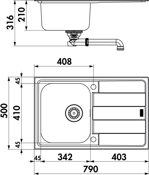 Naber | Riva 1 | Einbauspüle | Edelstahl | Set (Spüle u. Armatur Drive 1)