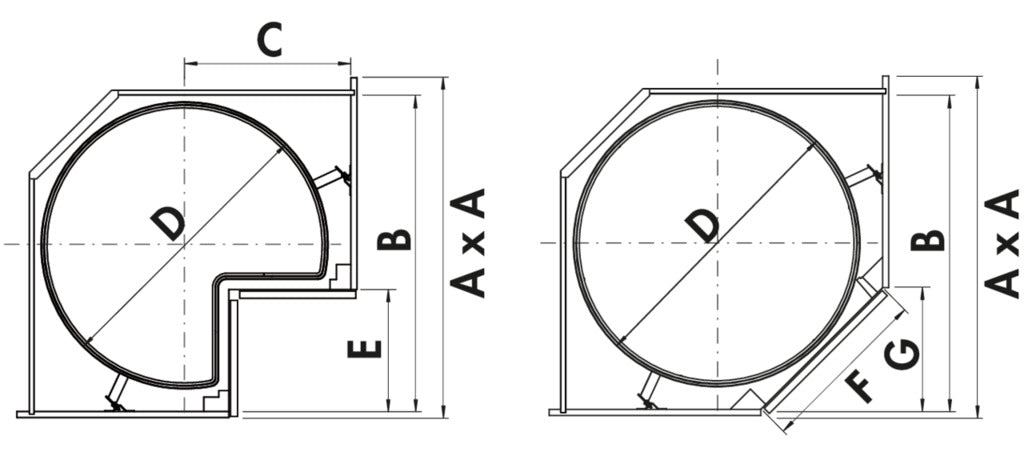 Naber | VS COR Wheel Pro, Eckschrank-Drehbeschlag, 900 x 900 mm Schrank, 4/4, 2 Stk., anthrazit