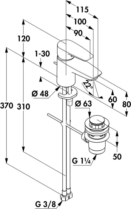 Kludi | Pure & Solid Bad | Einhebelmischer Mischbatterie | chrom | Hochdruck