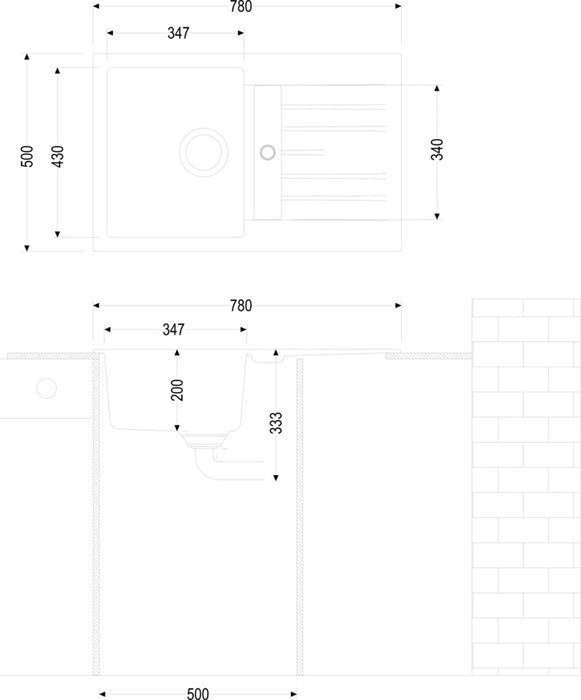 Naber | Corto 780 - Set inkl. Gramix 1 Hochdruck-Armatur, Spüle, granit concrete