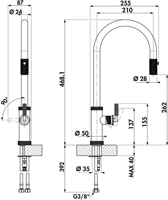 Naber | Urban | Einhebelmischer Mischbatterie | schwarz matt | Hochdruck