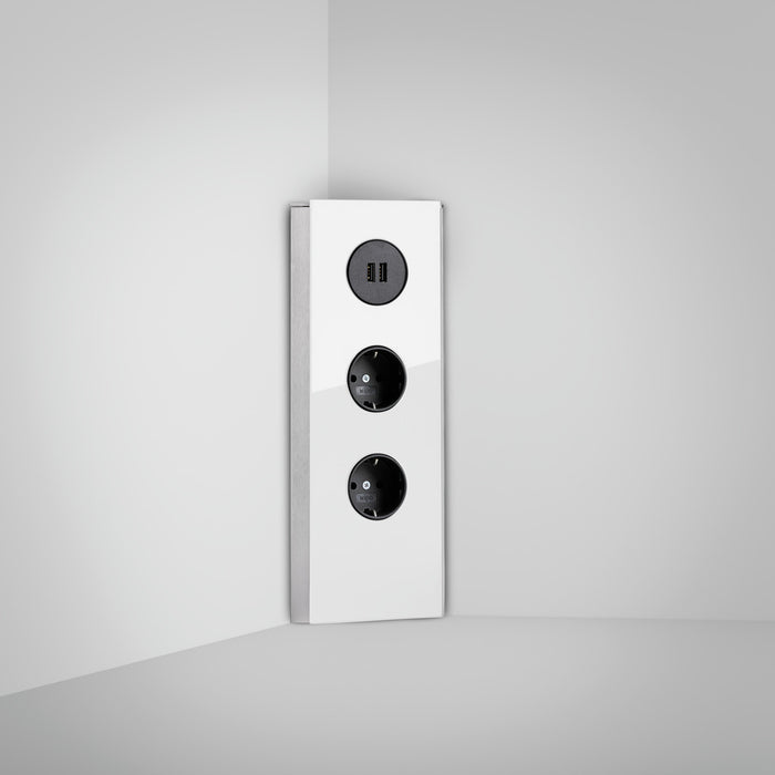 Naber | Mira Eck Glas USB | Ecksteckdosenelement | Edelstahl | Glas weiß