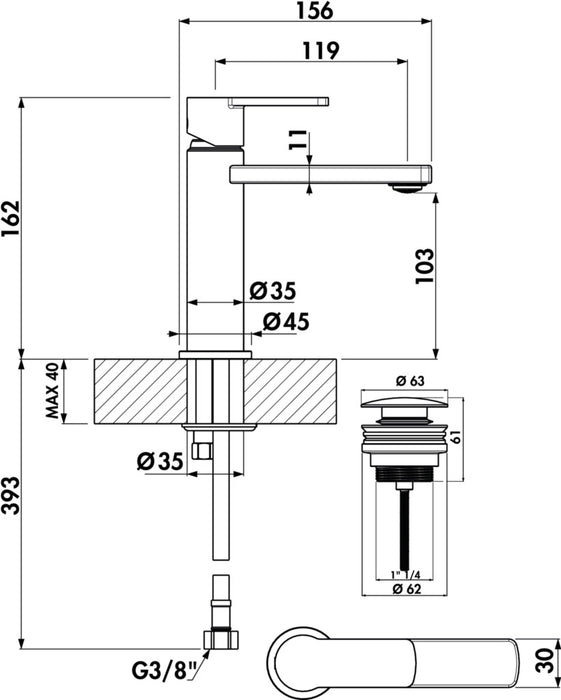 Naber | Glam 1 Bad | Einhebelmischer | schwarz matt | Hochdruck