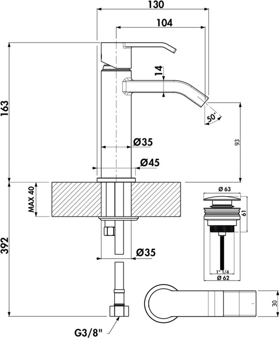 Naber | Stile 1 Bad | Einheblmischer Mischbatterie | chrom | Hochdruck