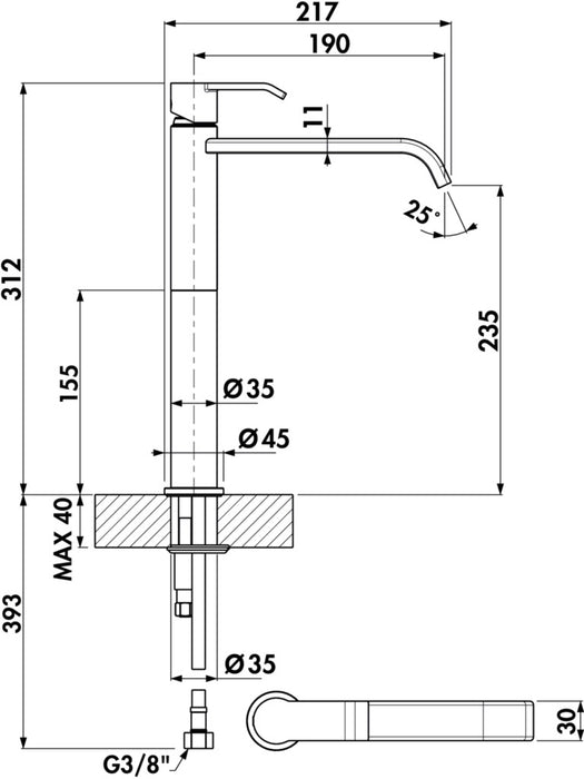 Naber | Stile 2 Bad | Einheblmischer Mischbatterie | chrom | Hochdruck