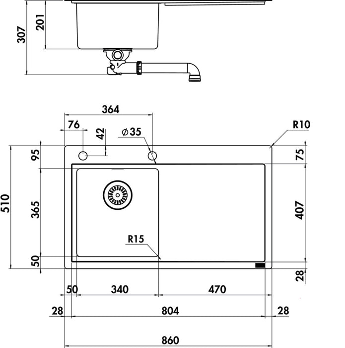 Naber | Corno Ora | Einbauspüle Küchenspüle | Edelstahl | Becken links