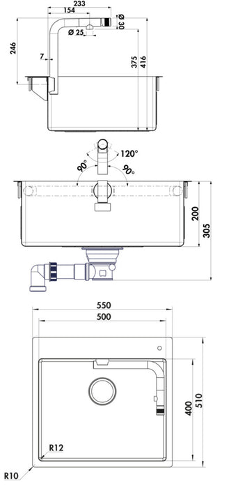Naber | Corno Turno 60 | Einbauspüle | Set (Spüle u. Armatur Turno)