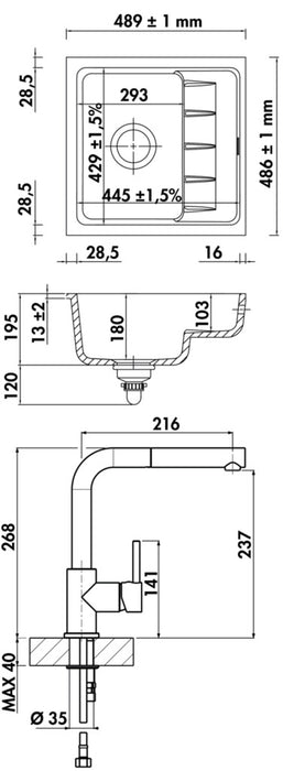 Naber | PickUP U – Set 1 | Unterbaubecken | schiefer | inkl. Arco 2 | chrom