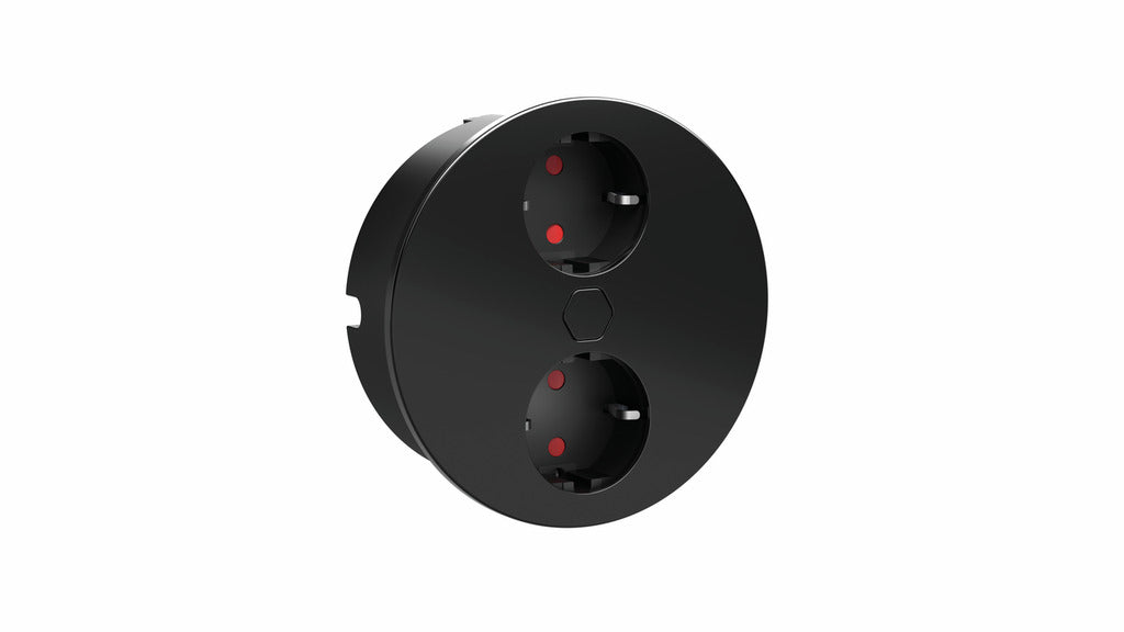 Naber | Duplex Doppelsteckdose | Einbausteckdosenelemente | rund | mit Schukosteckdosen | schwarz matt