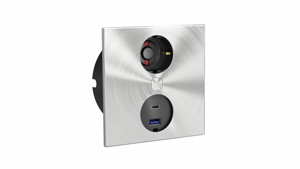 Naber | Duplex USB A+C | Einbausteckdosenelemente | eckig | mit Schukosteckdose | Edelstahl