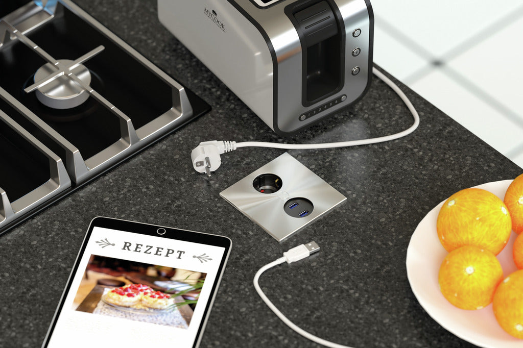 Naber | Duplex USB A+C | Einbausteckdosenelemente | eckig | mit Schukosteckdose | Edelstahl