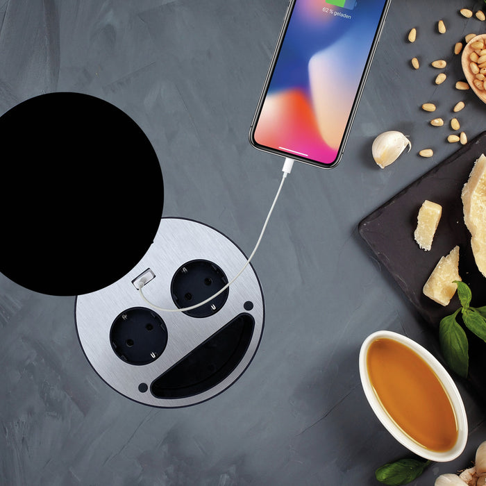 Naber | Smile Doppelsteckdose USB | Einbausteckdosenelemente | Glas schwarz