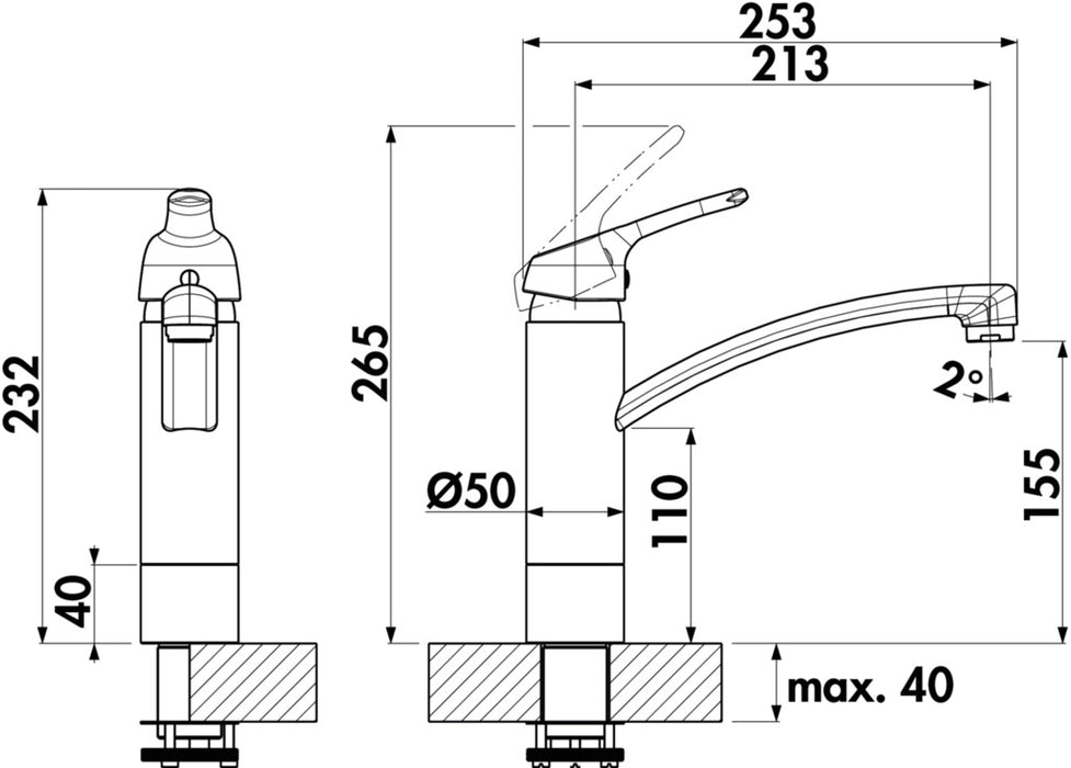 Naber | Fuoco 5 Fensterarmatur | Einhebelmischer | schwarz matt | Hochdruck