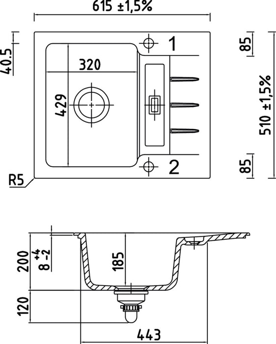 Naber | LineUP 2E | Einbauspüle | weiß matt