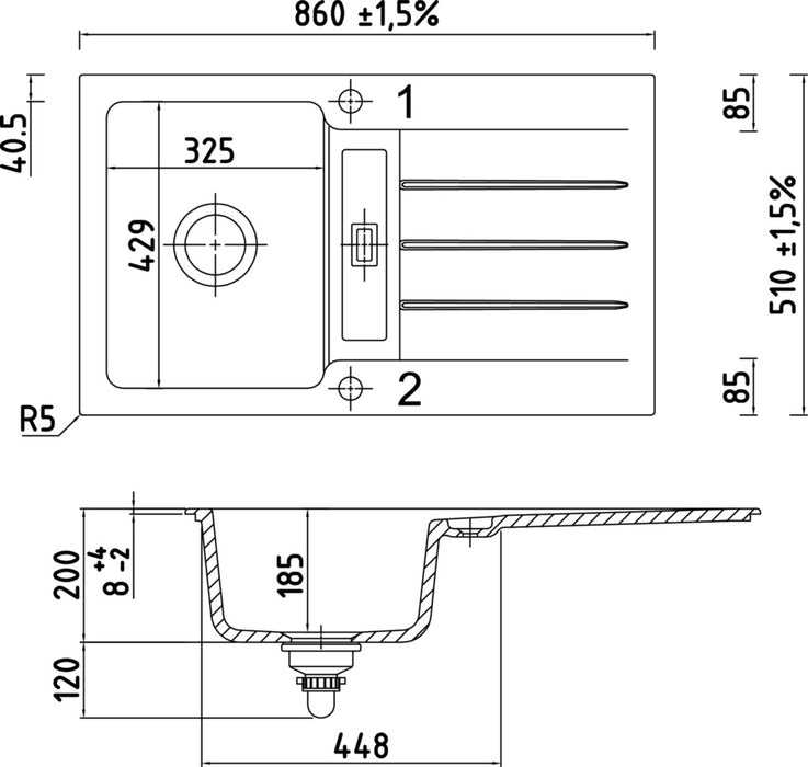 Naber | LineUP 1E | Einbauspüle | schiefer