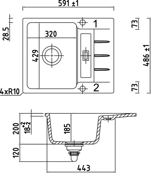 Naber | LineUP 2F | Flächenbündige Spüle | weiß glänzend