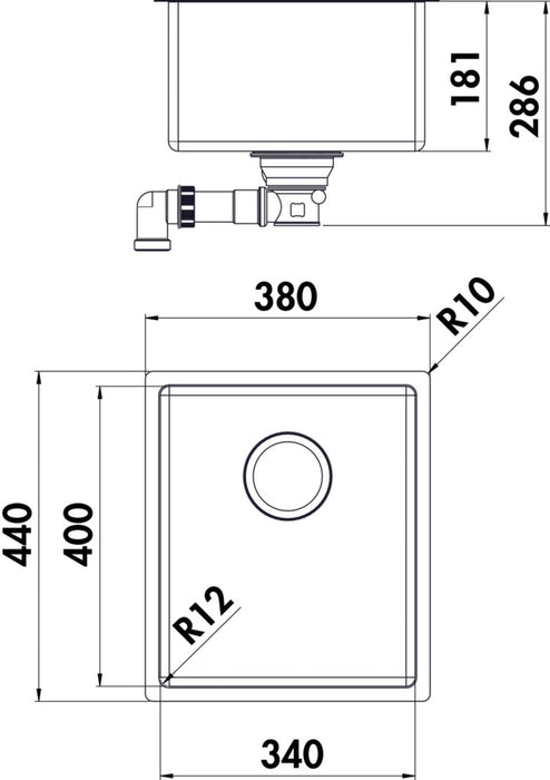 Naber | Corno Basso 2 | Einbauspüle | Set (Spüle u. Armatur Arco 1)