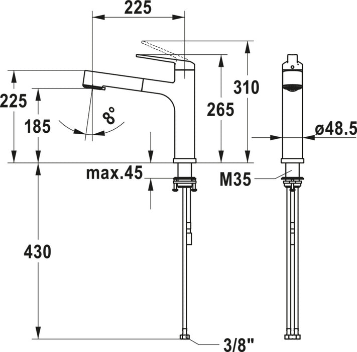 KWC | Domo 6 Fensterarmatur | Einhebelmischer | chrom | Hochdruck