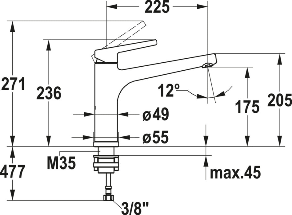 KWC | Suno 3 Fensterarmatur | Einhebelmischer | chrom | Hochdruck