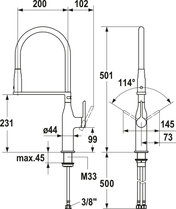 KWC | Sin Highflex | Einhebelmischer | chrom | Hochdruck