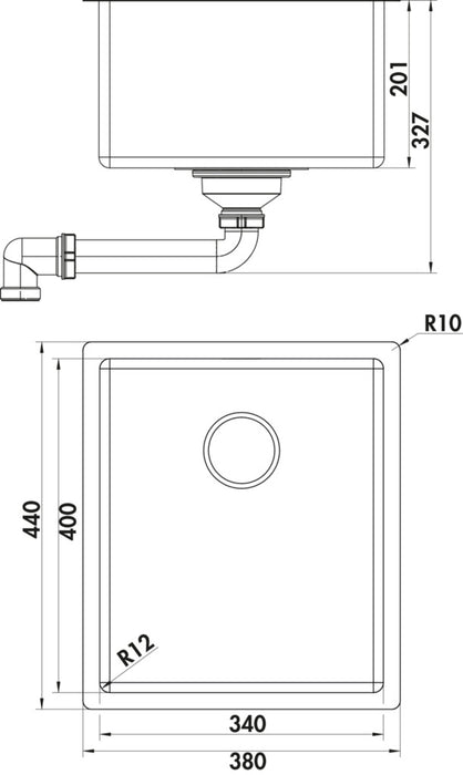 Naber | Corno Piu PFU2 | Einbauspüle | Set (Spüle u. Armatur Mio 3)