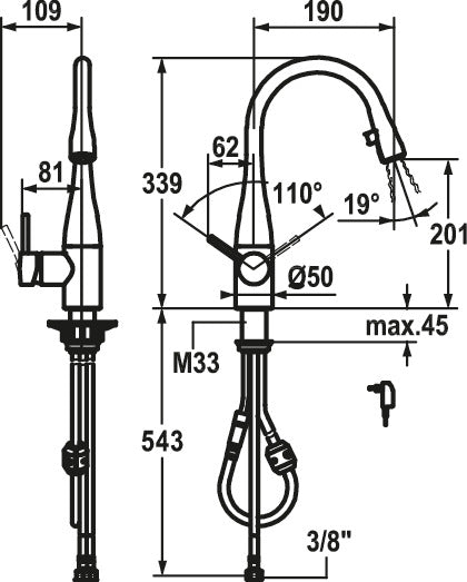 KWC | Eve 1 | Einhebelmischer | Edelstahl | Hochdruck