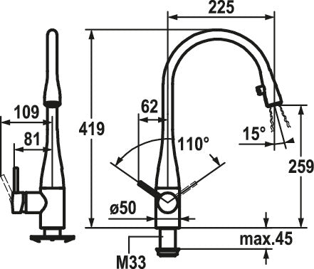 KWC | Eve 3 | Einhebelmischer | Edelstahl | mit LED-Beleuchtung | Hochdruck